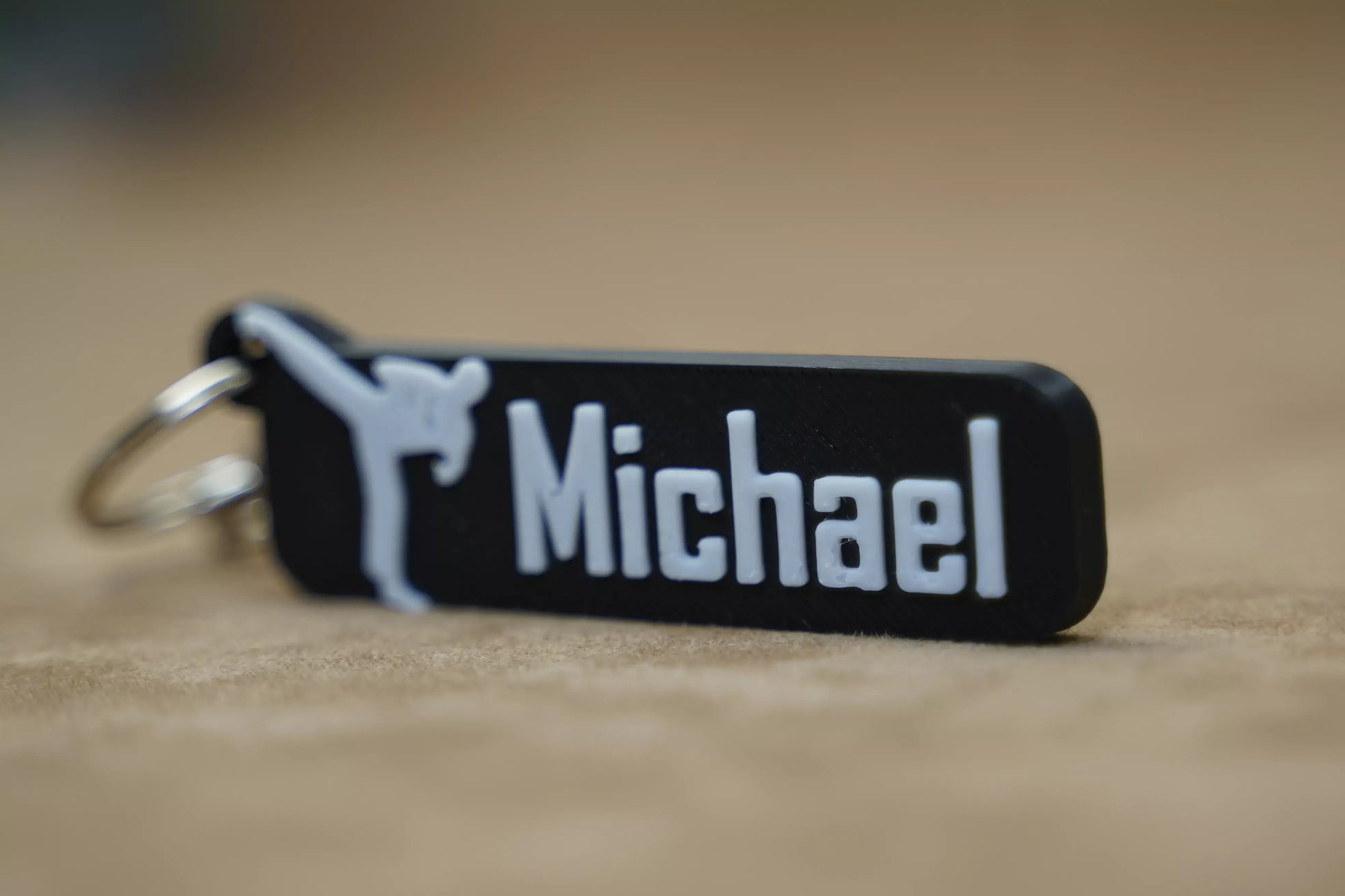 Personalised Karatey Figure Keychain with the name Michael, featuring a karate silhouette design.