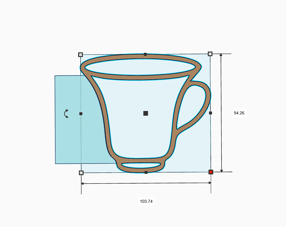 Mug design illustration with dimensions, highlighting curves and shapes for pottery enthusiasts using the Pottery Rib Tool.