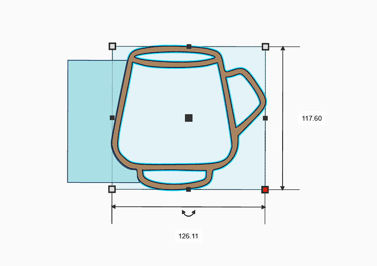 Mug design illustration with dimensions for Pottery Rib Tool - Mug Shaper, showcasing shape and size details.