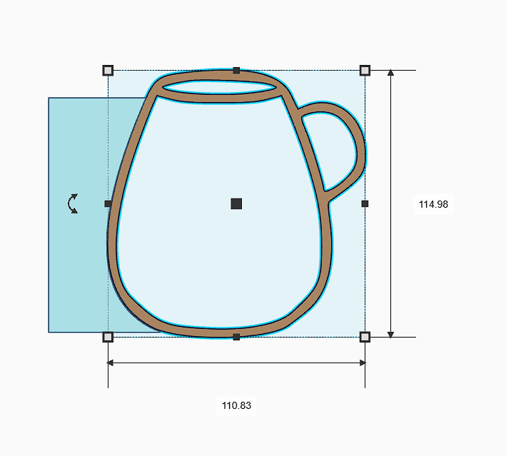 Outline of a pottery mug design with dimensions 110.83mm x 114.98mm for pottery creations.