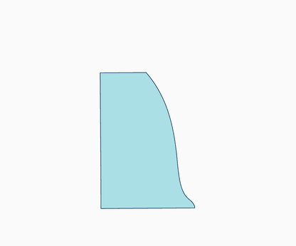 Outline of a pottery rib tool for shaping mugs, featuring curved and straight edges for pottery enthusiasts.