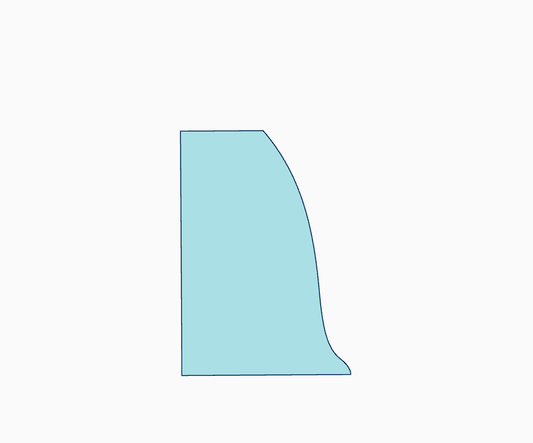 Outline of a pottery rib tool for shaping mugs, featuring curved and straight edges for pottery enthusiasts.