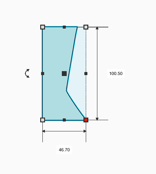 Diagram of pottery rib tool shape with dimensions 100.50mm height and 46.70mm width for precise shaping.