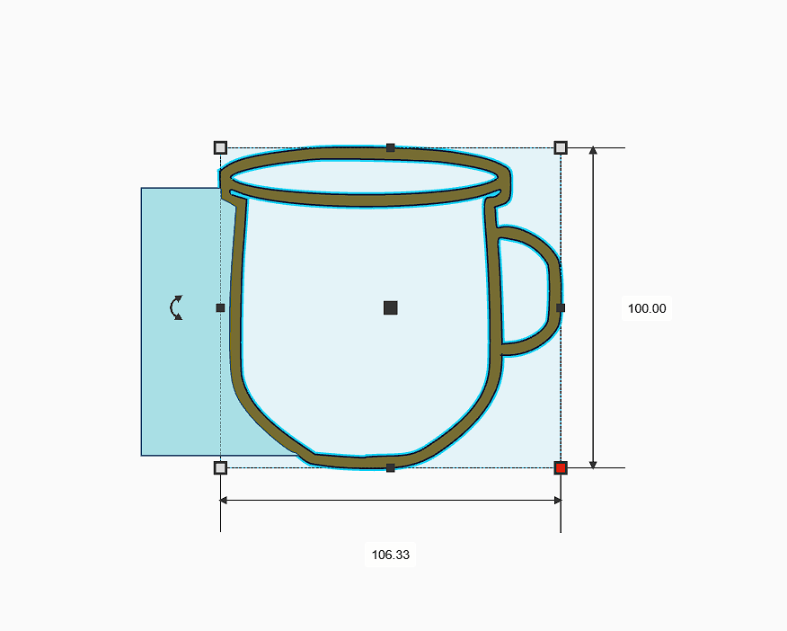 Pottery rib tool design showing mug shape with dimensions for creating custom pottery mugs and vases.