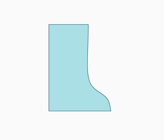 Pottery rib tool design in light blue, showcasing a curved and straight shape for sculpting mugs and vases.