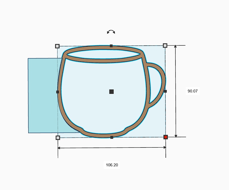 Mug design illustration with measurements, showcasing the outline and dimensions for pottery shaping.