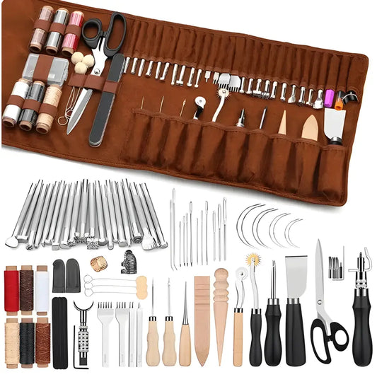 Create studio -72pcs leather craft sewing working tools kit with upholstery thread awl needles thimble for repair