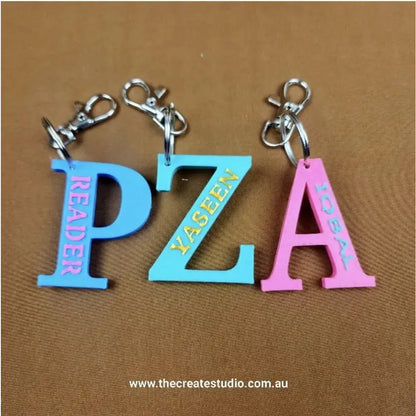 Dual color name initial keychain - personalised - keychains