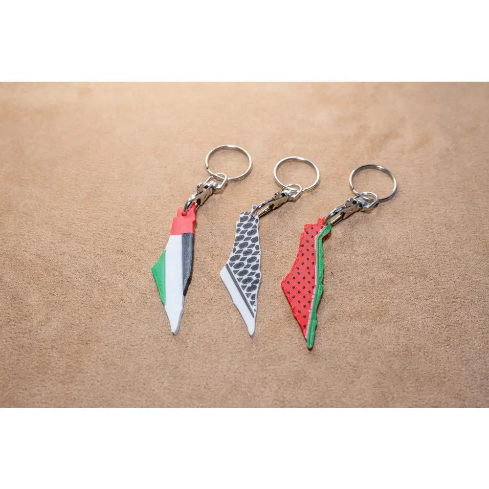 Palestine keychains - flag map watermelon & keffiyeh style