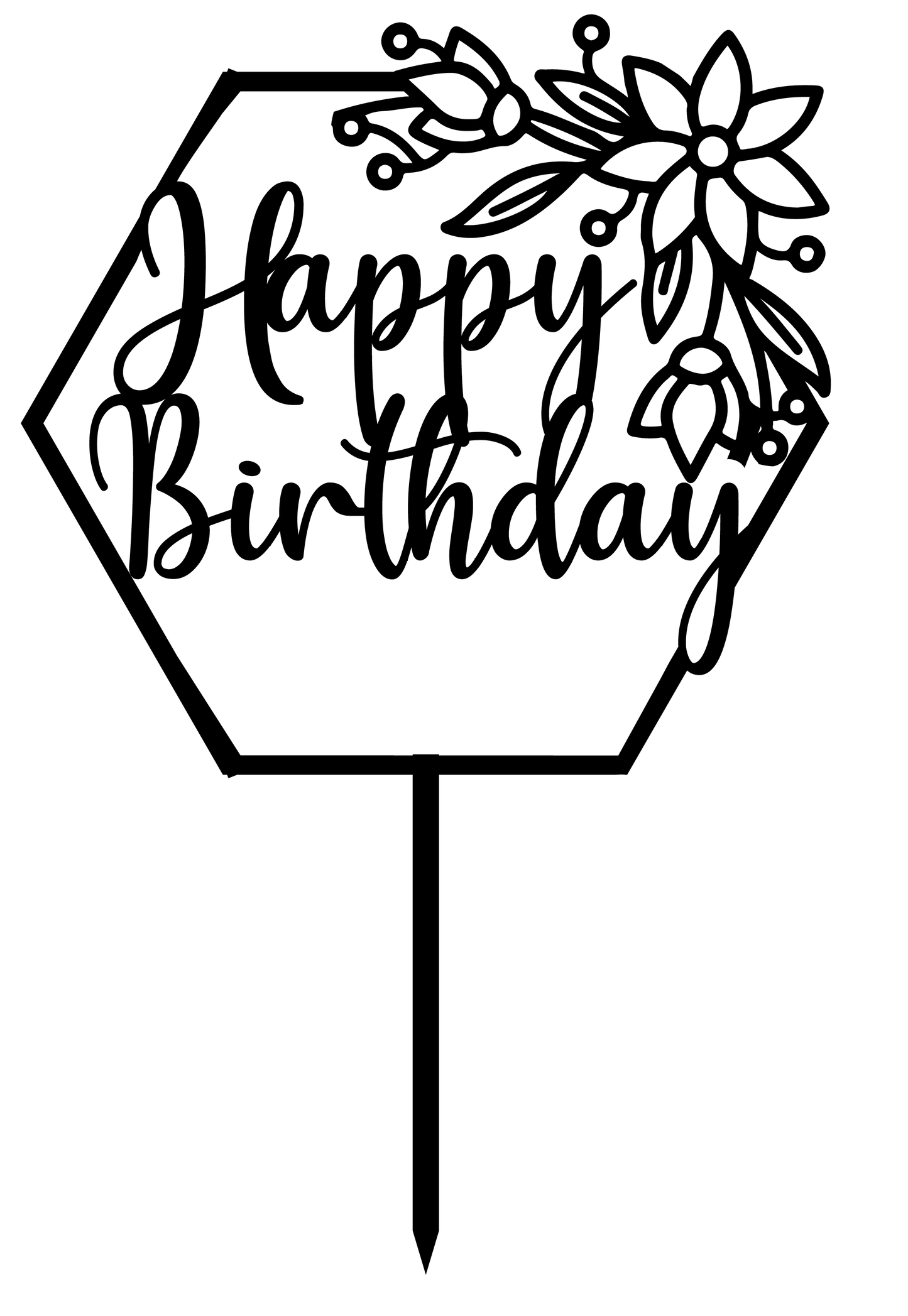 Happy Birthday Cake Topper with floral design for birthday celebrations, perfect for adding elegance to cakes.