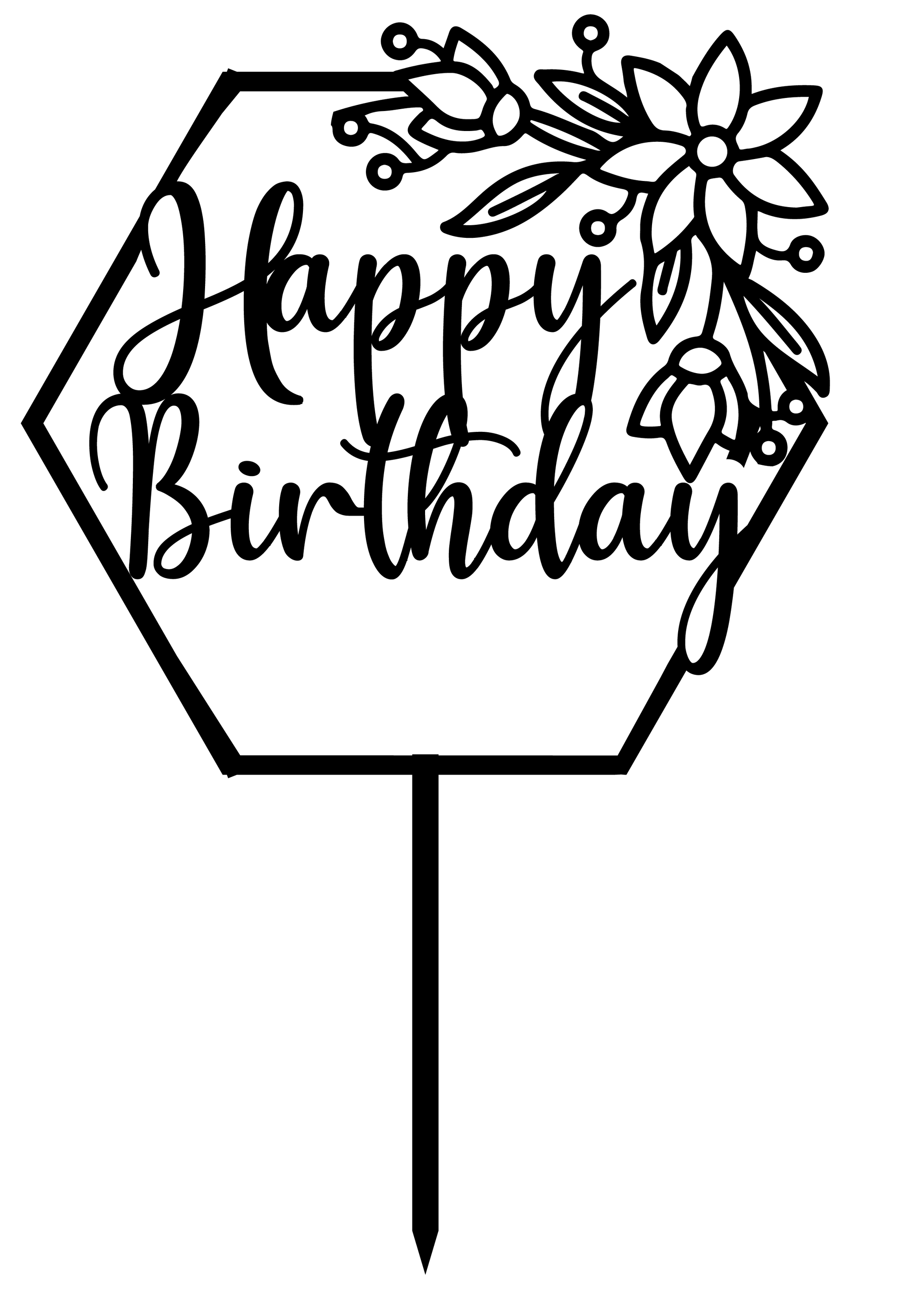 Happy Birthday Cake Topper with floral design for birthday celebrations, perfect for adding elegance to cakes.